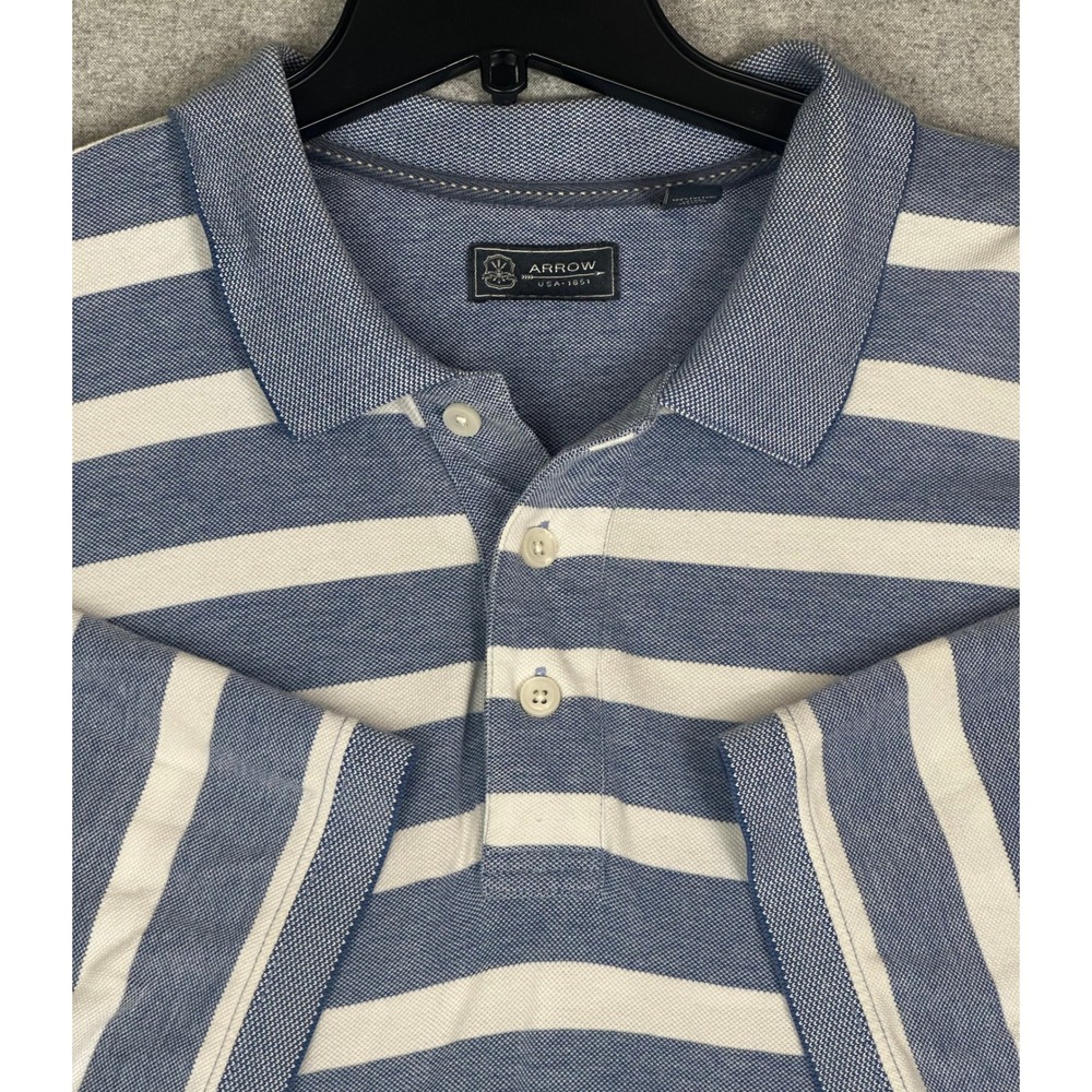 Arrow Polo Shirt‎ Mens 3XLT Blue White Striped Short Sleeve Pique